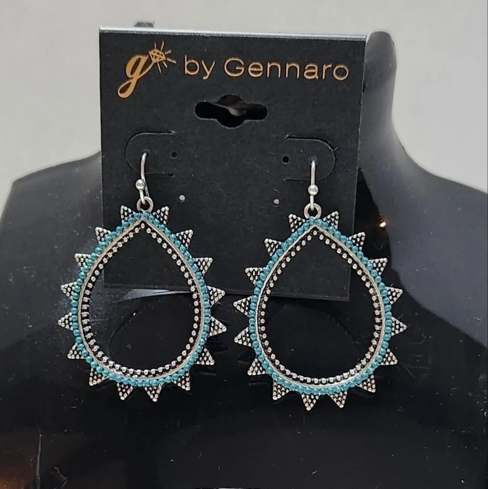 g by Gennaro Teardrop Hoop Dangle Earrings Silver Tone